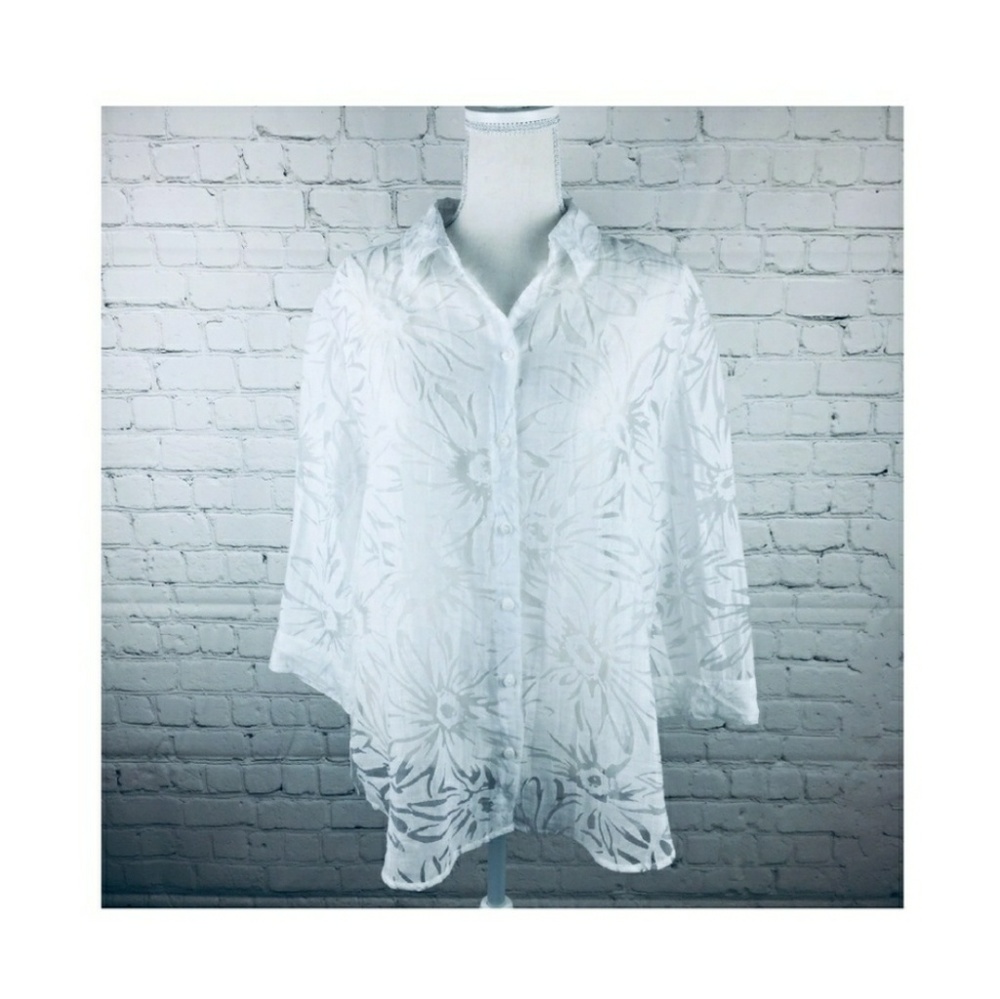 Chico’s Button Down Sheer Floral Blouse.